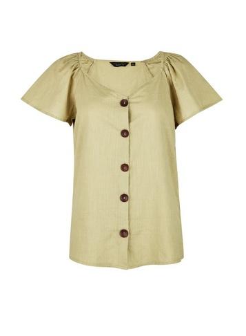 Dorothy Perkins Khaki Flutter Sleeve Top