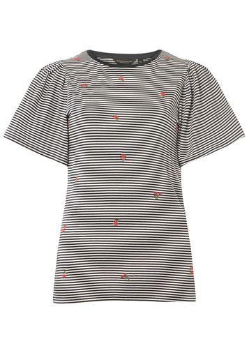 Dorothy Perkins Navy Blue Embroidered Pleat Sleeve Top
