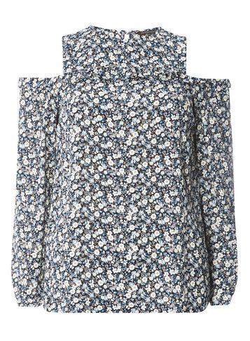 Dorothy Perkins Multi Coloured Ditsy Print Frill Cold Shoulder Top