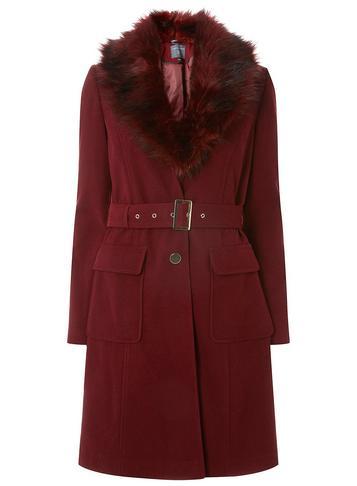 Dorothy Perkins *tall Berry Faux Fur Belted Coat