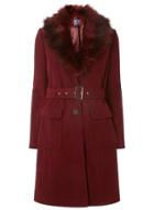 Dorothy Perkins *tall Berry Faux Fur Belted Coat