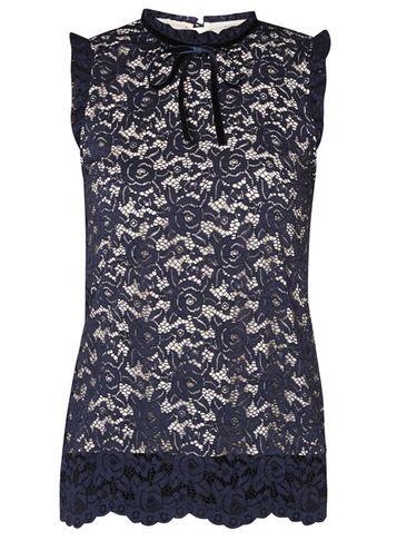 Dorothy Perkins Navy Tie Neck Lace Top