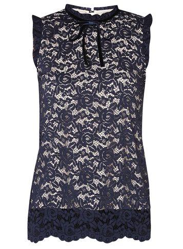 Dorothy Perkins Navy Tie Neck Lace Top