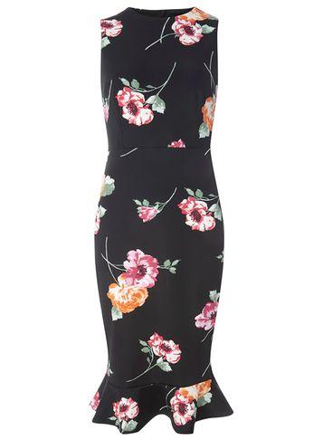 Dorothy Perkins Black Floral Ruffle Pencil Dress
