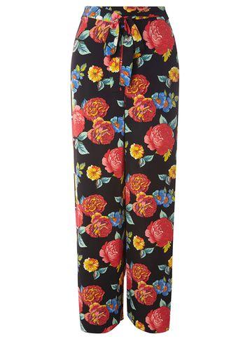 Dorothy Perkins Black Bloom Print Tie Palazzo Trousers