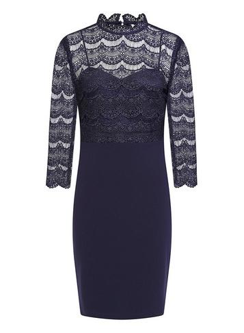 *paper Dolls Navy 3/4 Sleeve Lace Bodycon Dress