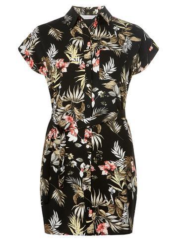 Dorothy Perkins Petite Black Safari Print Shirt Dress