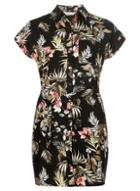 Dorothy Perkins Petite Black Safari Print Shirt Dress