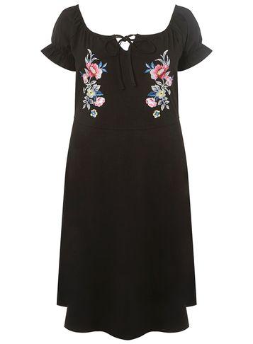 Dorothy Perkins Dp Curve Embroidered Bardot Skater Dress