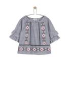 Dorothy Perkins *girls Black And White Striped Top With Embroidery 