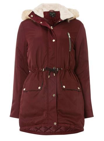 Dorothy Perkins Burgundy Faux Fur Parka Coat