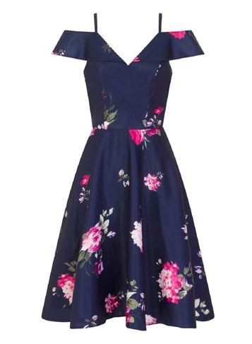 Dorothy Perkins *chi Chi London Navy Floral Print Midi Skater Dress