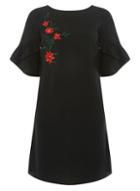 Dorothy Perkins Black Embroidered Lace Up Shift Dress
