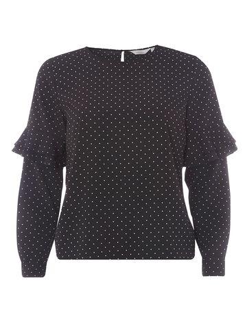 Dorothy Perkins Petite Spot Ruffle Sleeve Blouse