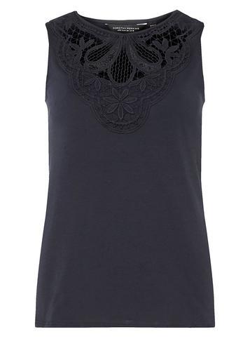 Dorothy Perkins Navy Blue Lace Yoke Shell Top