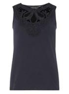Dorothy Perkins Navy Blue Lace Yoke Shell Top