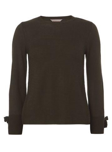 Dorothy Perkins Petite Khaki Ribbed Tie Sleeve Jumper