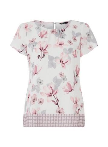 *roman Originals Pink Floral And Spot Print Top