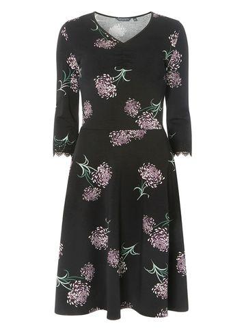 Dorothy Perkins *tall Black Floral Print Skater Dress