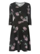 Dorothy Perkins *tall Black Floral Print Skater Dress