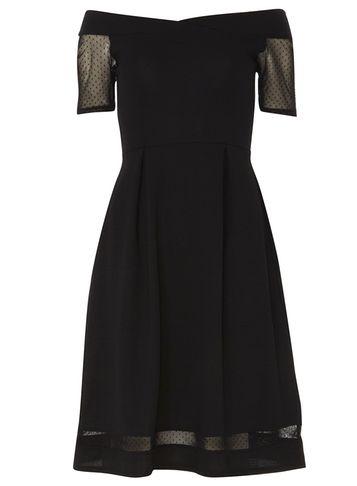 Dorothy Perkins Black Fit And Flare Bardot Dress