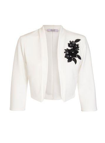 Dorothy Perkins *quiz Cream Embroidered Crop Jacket
