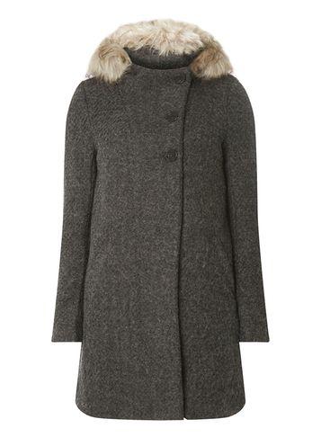 Dorothy Perkins *only Grey Faux Fur Hood Wool Coat