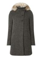 Dorothy Perkins *only Grey Faux Fur Hood Wool Coat