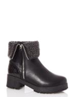 *quiz Black Leather Fold Over Calf Boots