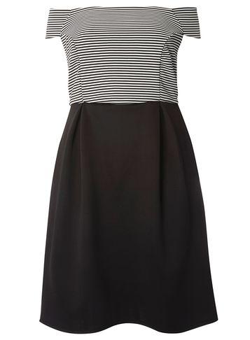 Dorothy Perkins Dp Curve Monochrome Striped Scuba Bardot Fit & Flare Dress