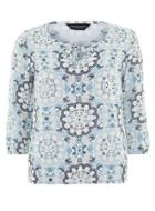 Dorothy Perkins White And Blue Tile Print Top