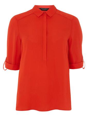 Dorothy Perkins Red Half Placket Roll Sleeve Top