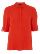 Dorothy Perkins Red Half Placket Roll Sleeve Top
