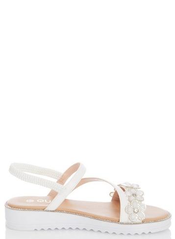 *quiz White Floral Design Strap Sandals
