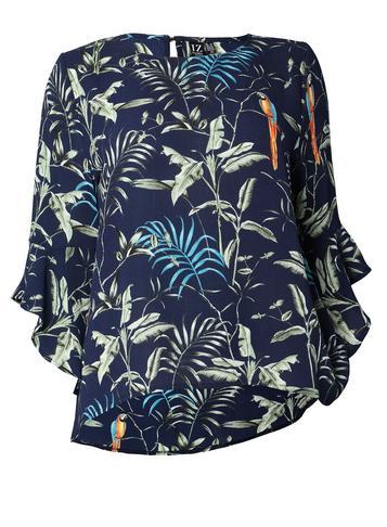 Dorothy Perkins *izabel London Curve Navy Tropical Print Blouse