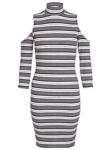 Dorothy Perkins *quiz Grey Stripe Turtle Neck Dress