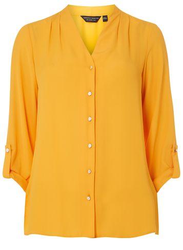 Dorothy Perkins Orange Pleated Collarless Shirt