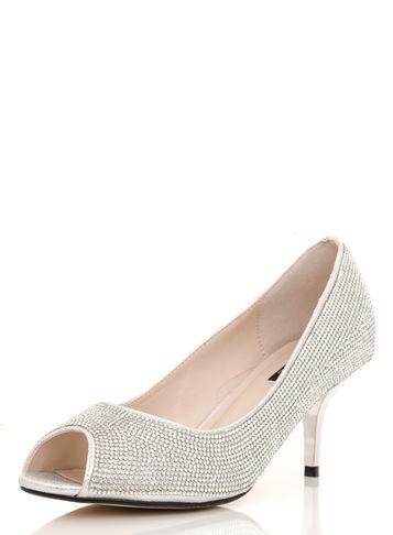 Dorothy Perkins *silver Diamante Peep Toe Shoe