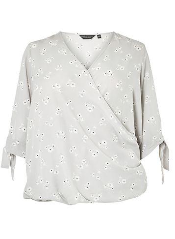 Dorothy Perkins Dp Curve Grey Floral Print Bubble Hem Wrap Top