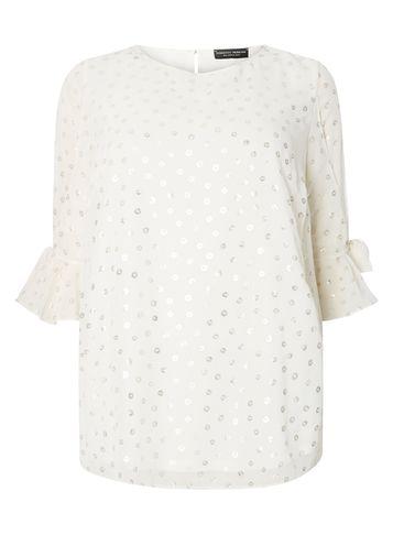 Dorothy Perkins Dp Curve White Spotted Tie Sleeve Top