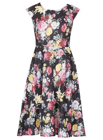 Dorothy Perkins *feverfish Black Print Flared Skater Dress
