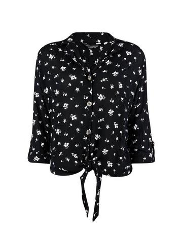 Dorothy Perkins Black Ditsy Print Tie Crinkle Shirt
