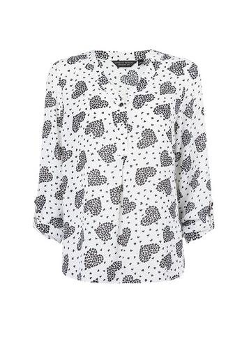 Dorothy Perkins White Heart Print Roll Sleeve Blouse