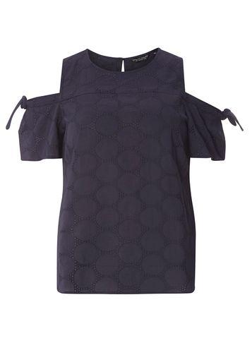 Dorothy Perkins Navy Tie Sleeve Broderie Top
