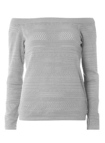Dorothy Perkins Grey Pointelle Bardot Knitted Jumper