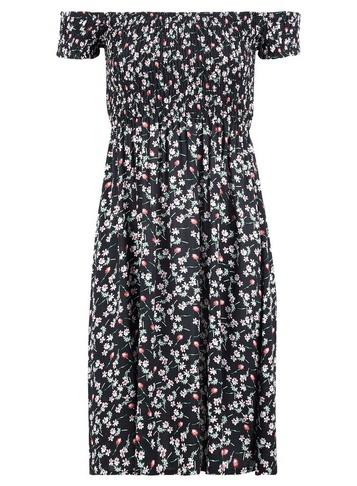 *izabel London Black Floral Print Bardot Dress