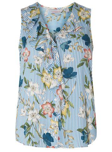 Dorothy Perkins Petite Blue And Ivory Floral Striped Top