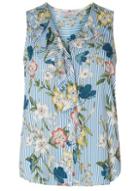 Dorothy Perkins Petite Blue And Ivory Floral Striped Top