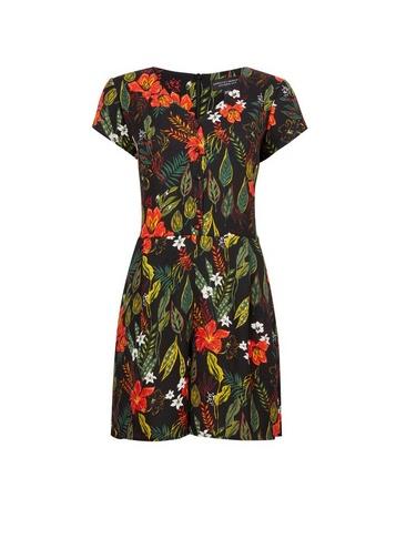 Dorothy Perkins Black Tropical Print Button Playsuit