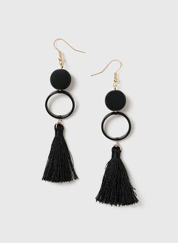 Dorothy Perkins Black Hoop Tassel Earrings